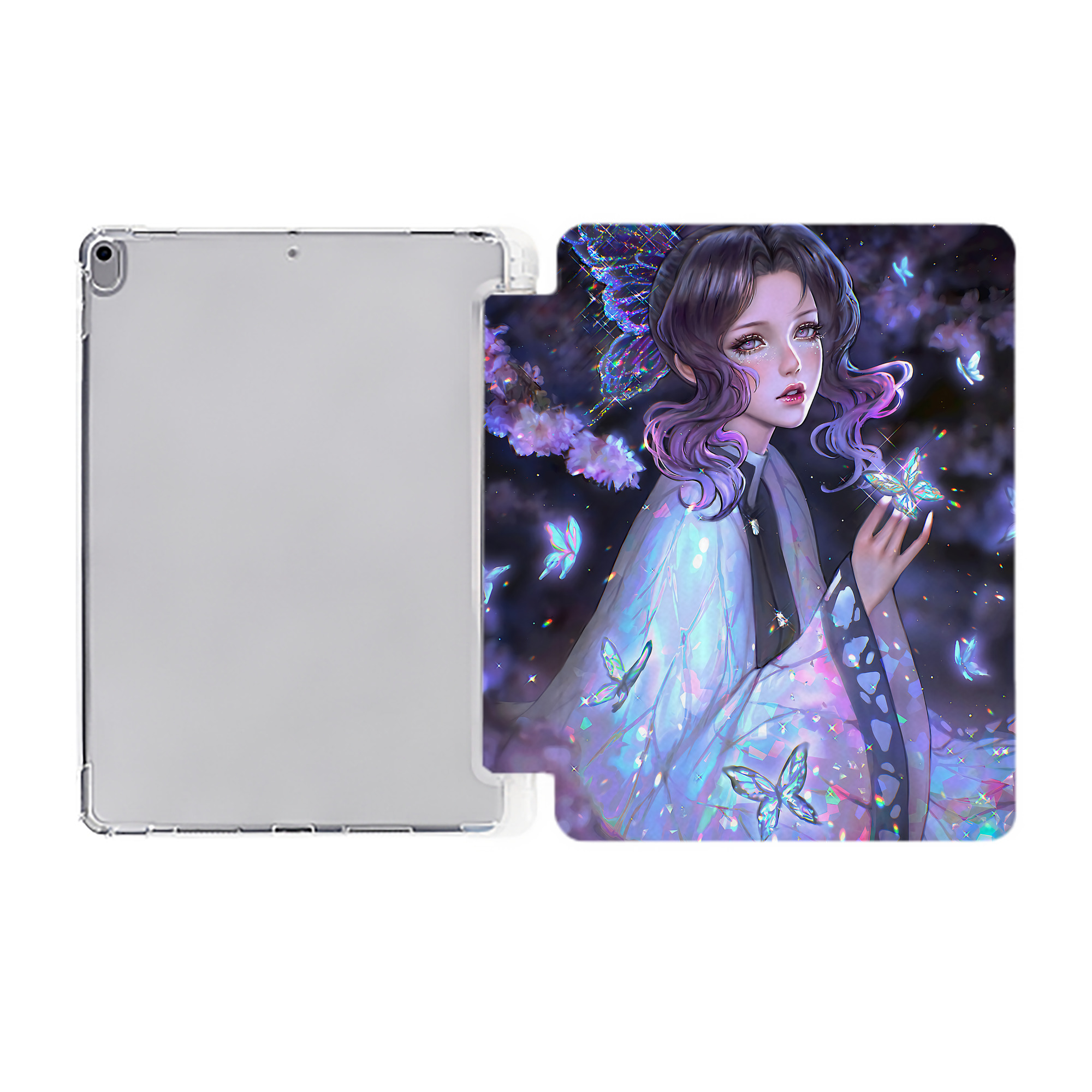 （画像用） 鬼滅の刃（きめつのやいば）蟲柱-胡蝶 しのぶ／こちょう しのぶ Kochou Shinobu IPad ケース ペン収納付き 三つ折りスタンド PUレザー×シリコン 対応機種9.5/10.5/10.9インチ